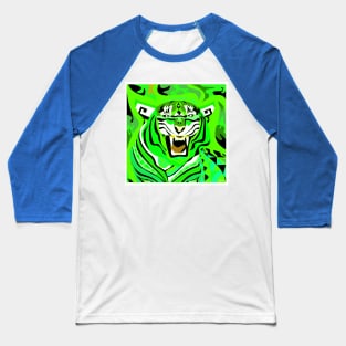 white tiger art in zentangle totonac ecopop in bright green light Baseball T-Shirt